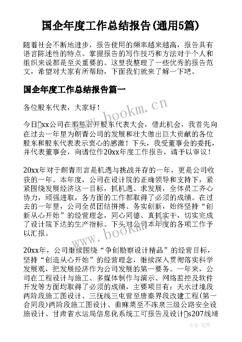 国企年度工作总结报告(通用5篇)