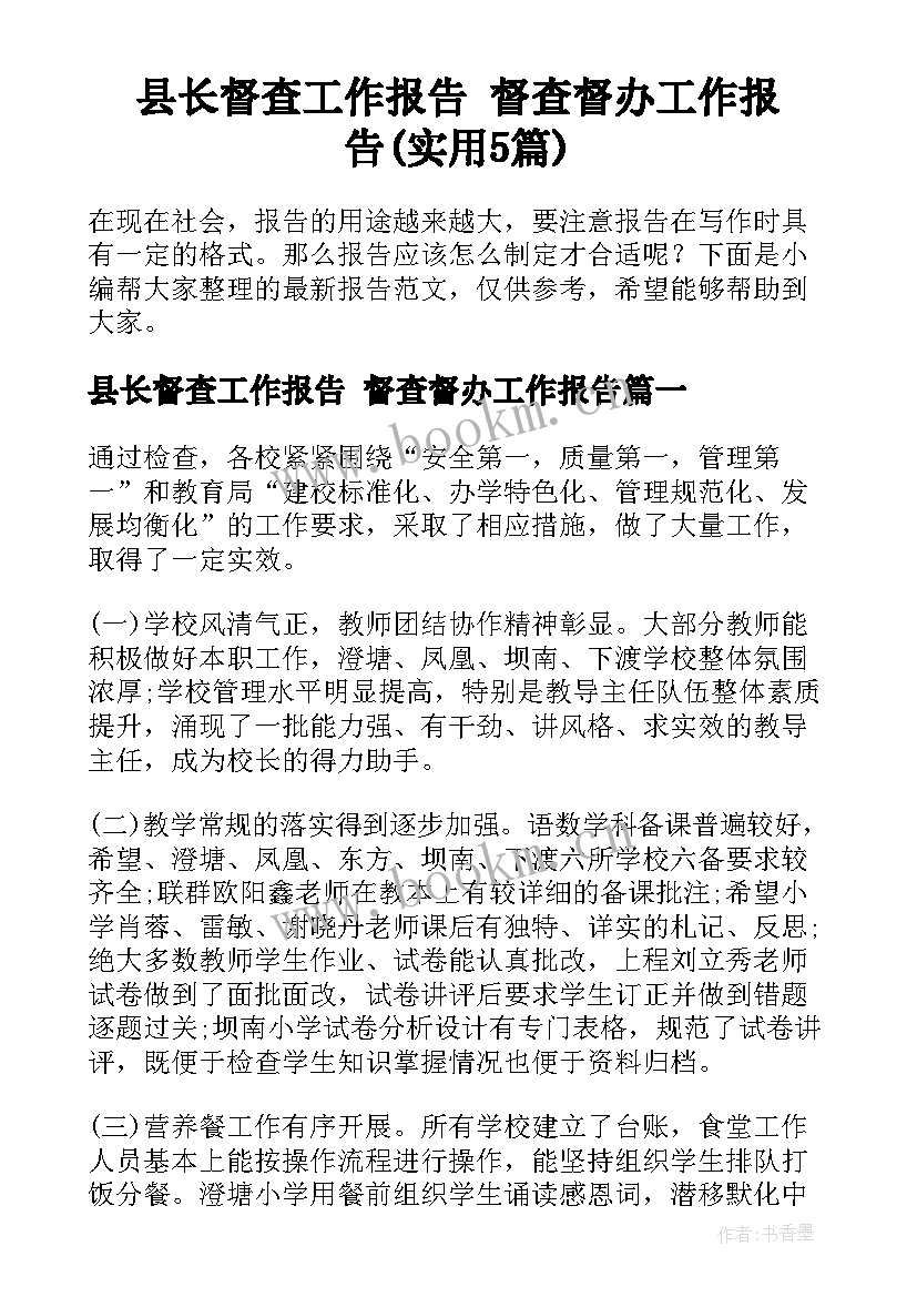 县长督查工作报告 督查督办工作报告(实用5篇)