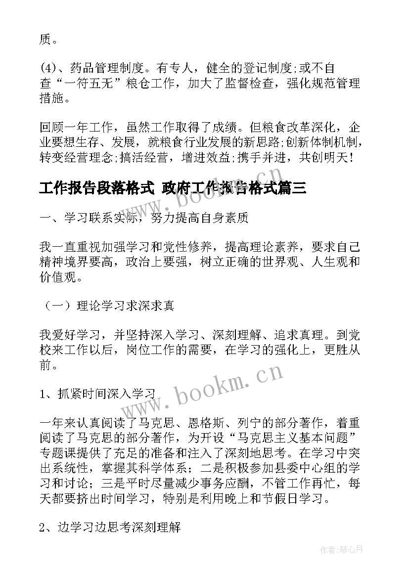 工作报告段落格式 政府工作报告格式(大全7篇)