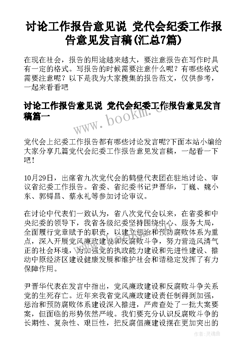 讨论工作报告意见说 党代会纪委工作报告意见发言稿(汇总7篇)