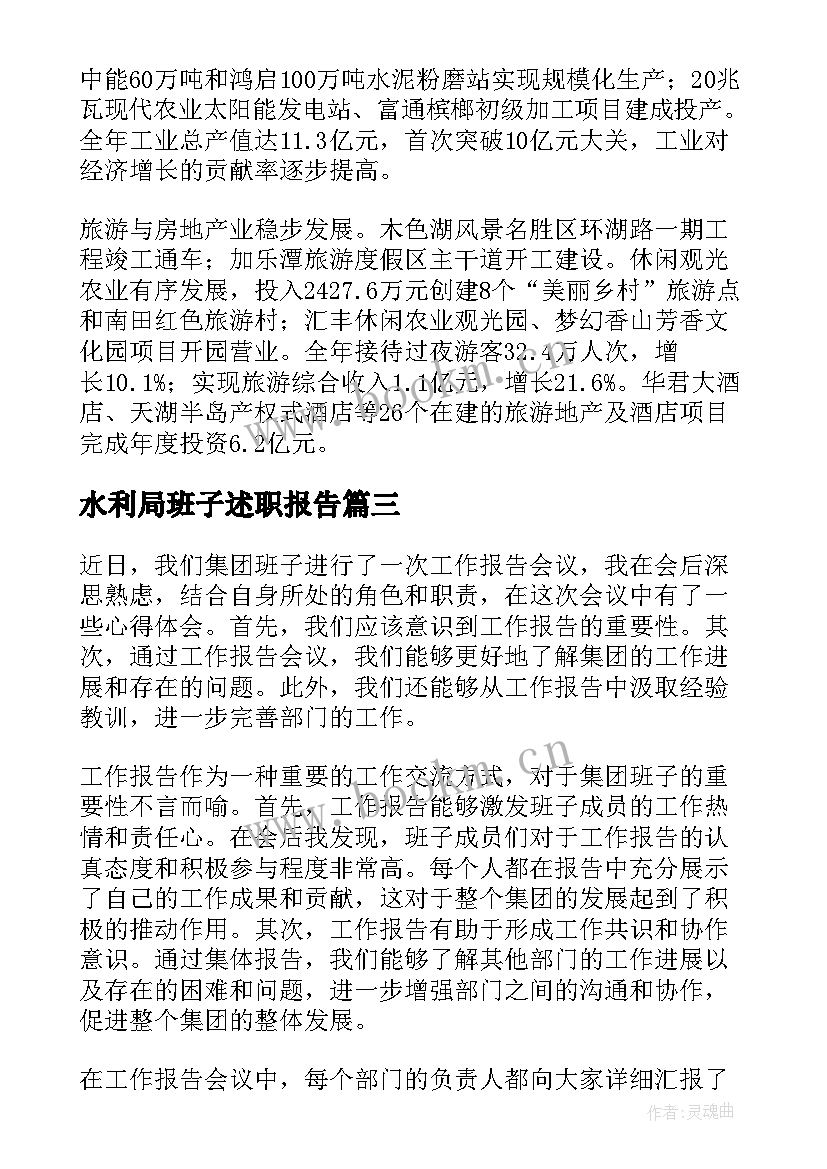 水利局班子述职报告(模板7篇)