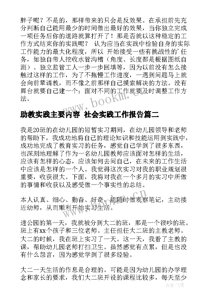 助教实践主要内容 社会实践工作报告(模板8篇)