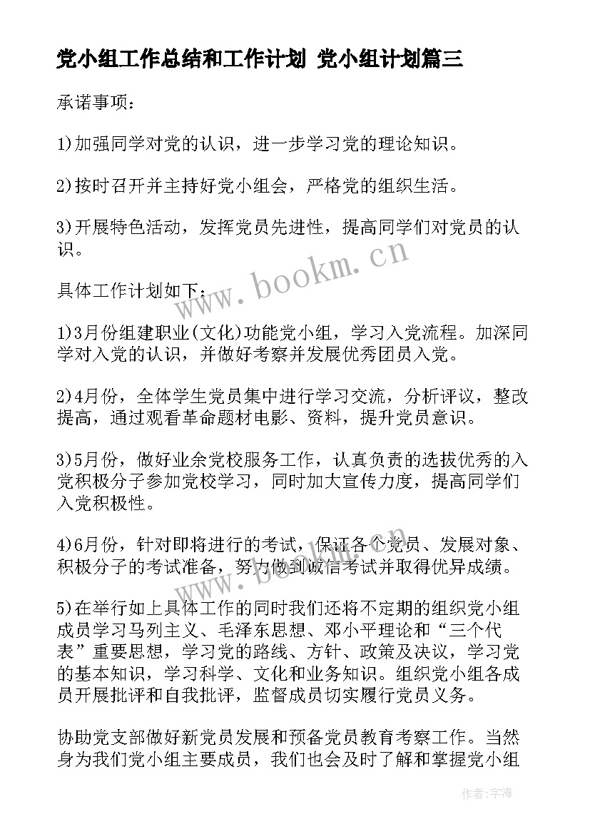 党小组工作总结和工作计划(汇总7篇)