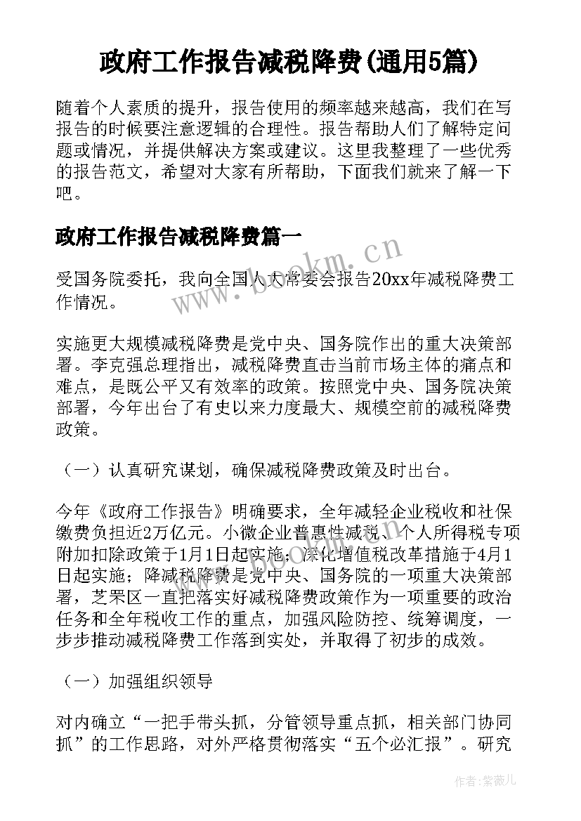 政府工作报告减税降费(通用5篇)