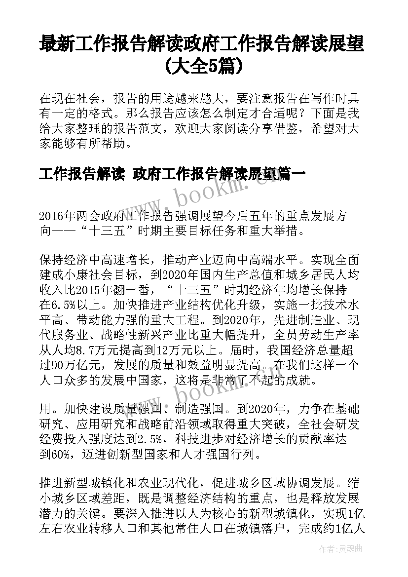 最新工作报告解读 政府工作报告解读展望(大全5篇)