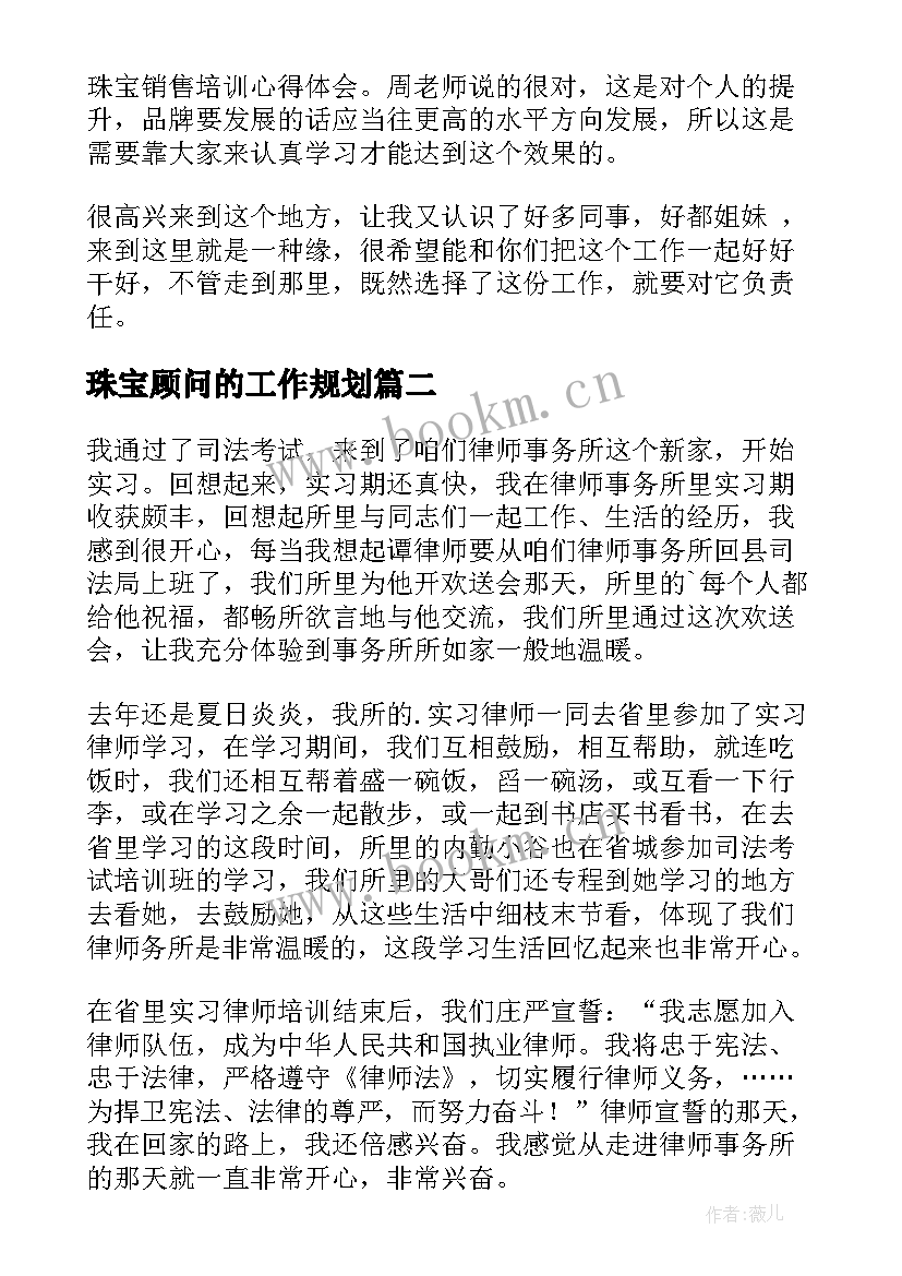 2023年珠宝顾问的工作规划(大全5篇)