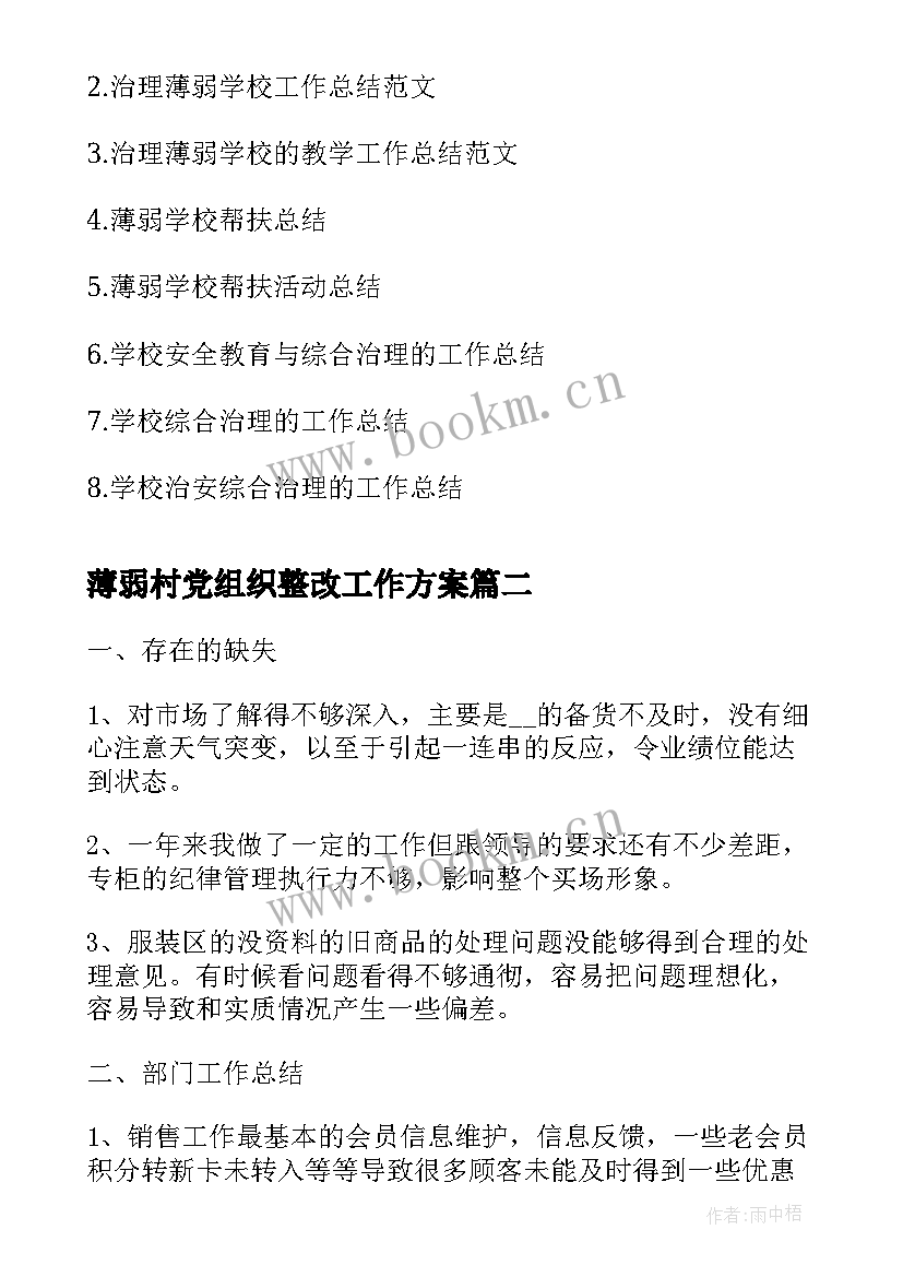 最新薄弱村党组织整改工作方案(优秀10篇)