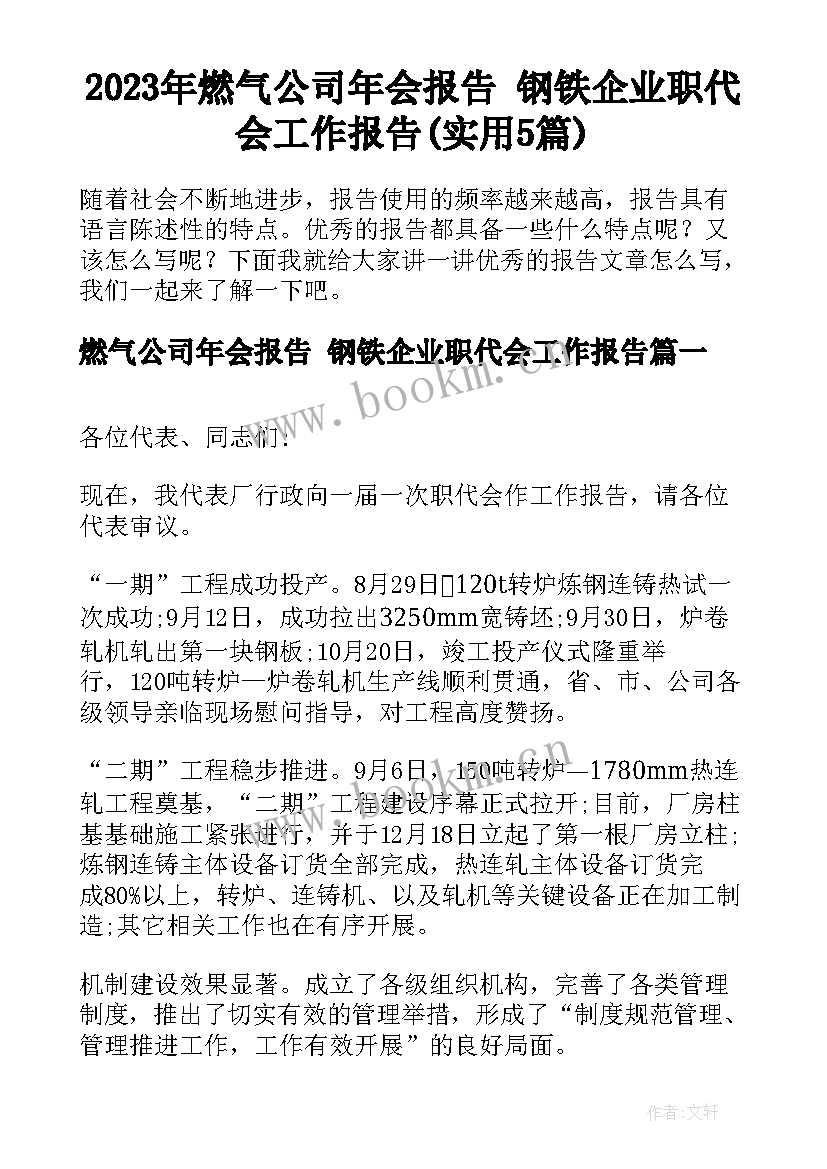 2023年燃气公司年会报告 钢铁企业职代会工作报告(实用5篇)