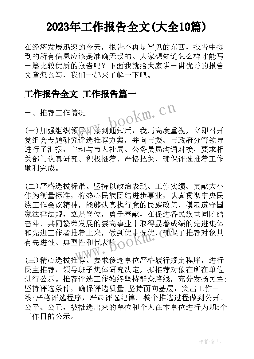 2023年工作报告全文(大全10篇)