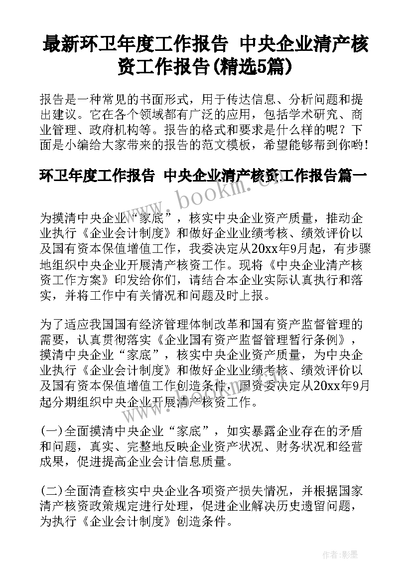 最新环卫年度工作报告 中央企业清产核资工作报告(精选5篇)