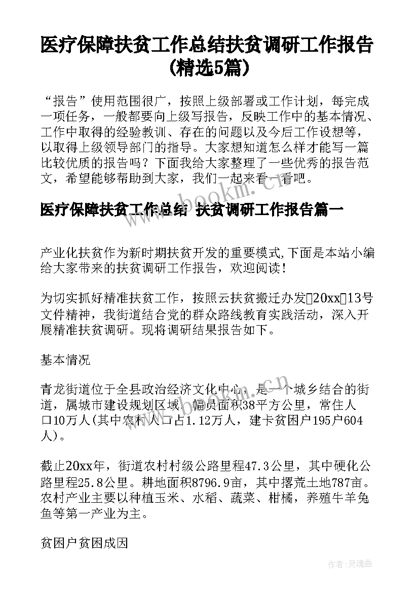 医疗保障扶贫工作总结 扶贫调研工作报告(精选5篇)