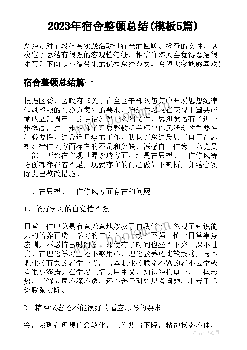 2023年宿舍整顿总结(模板5篇)