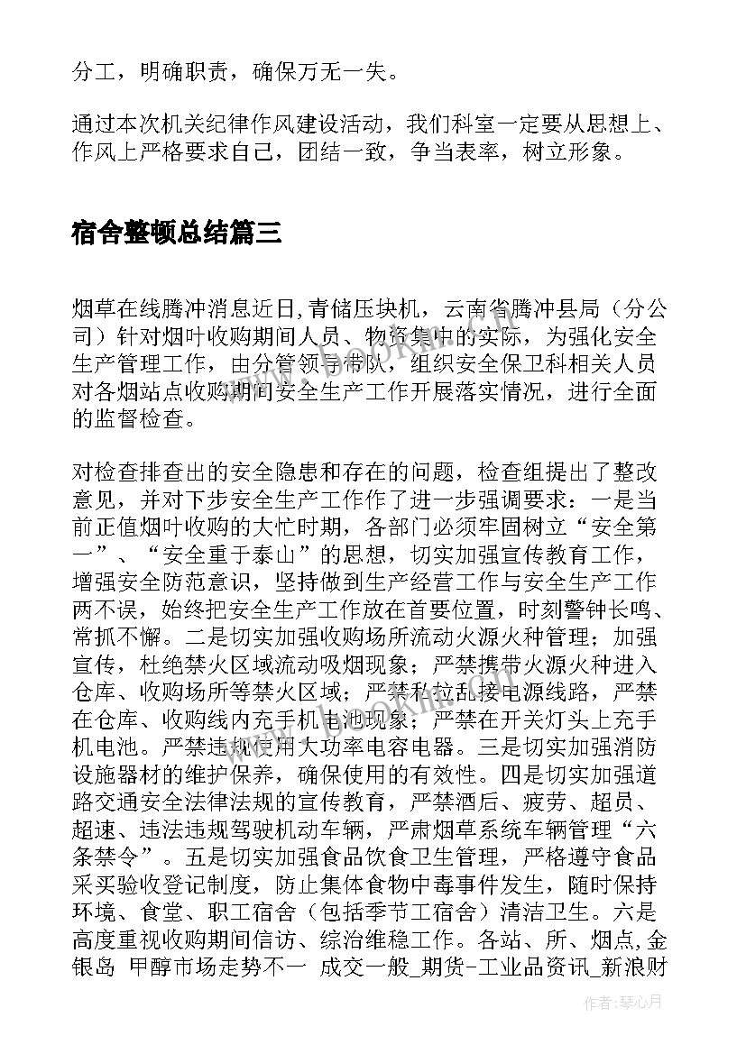 2023年宿舍整顿总结(模板5篇)