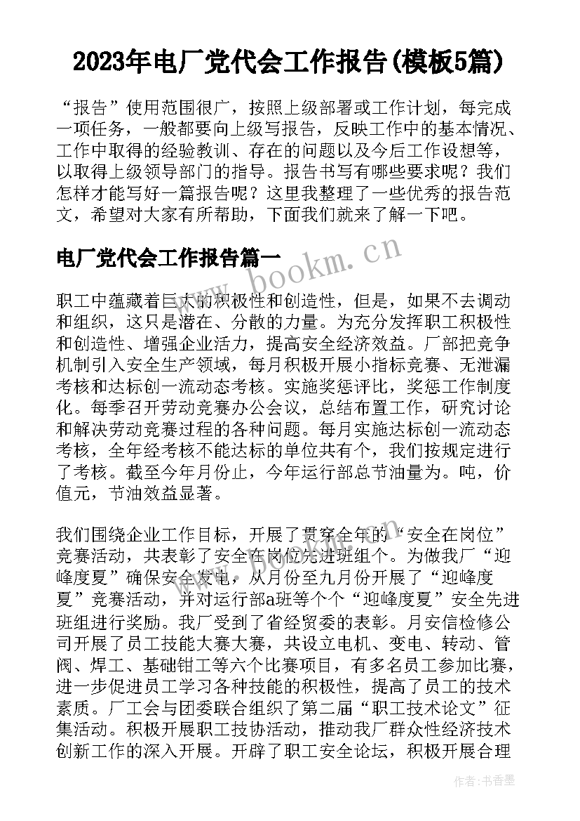 2023年电厂党代会工作报告(模板5篇)