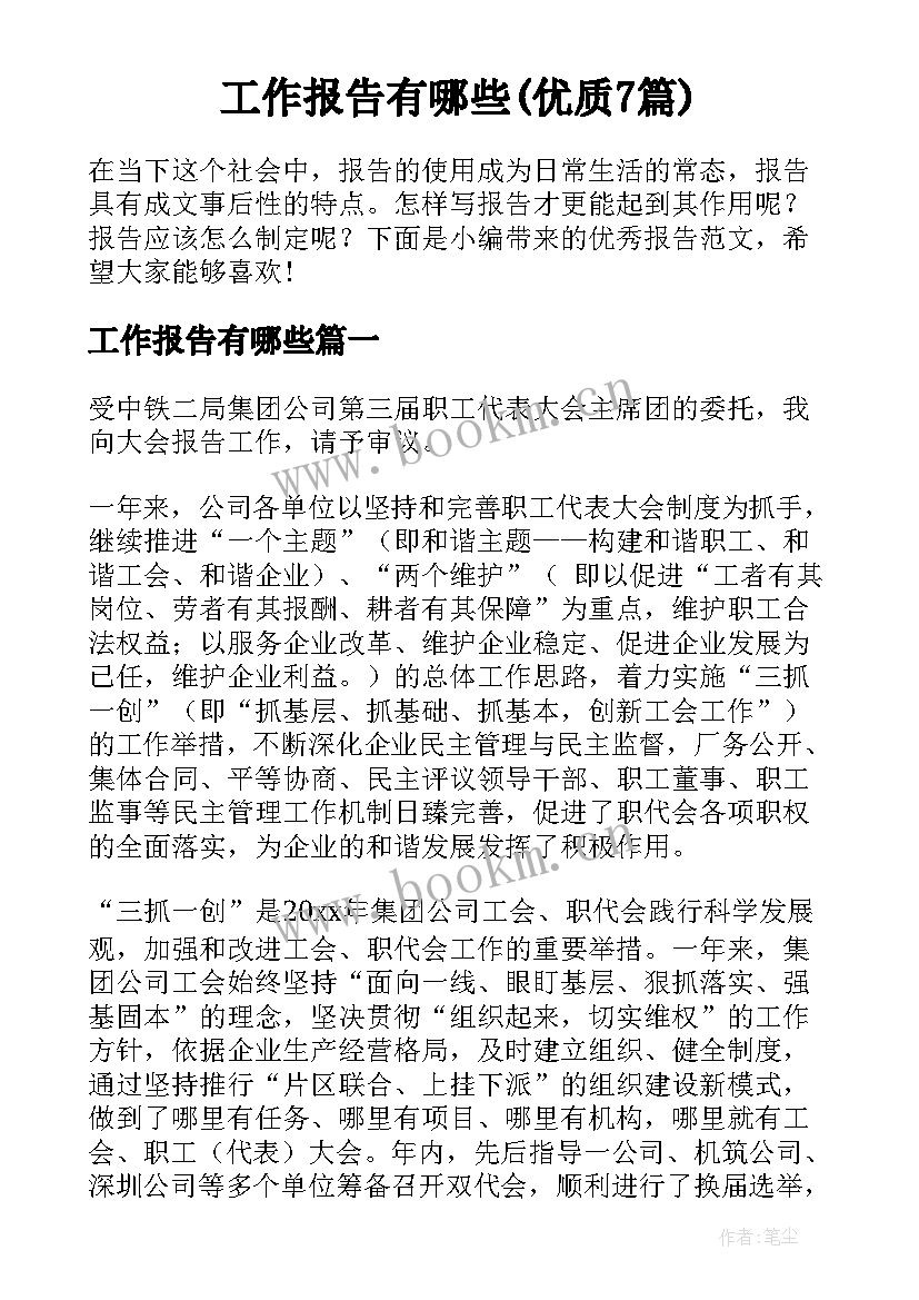 工作报告有哪些(优质7篇)