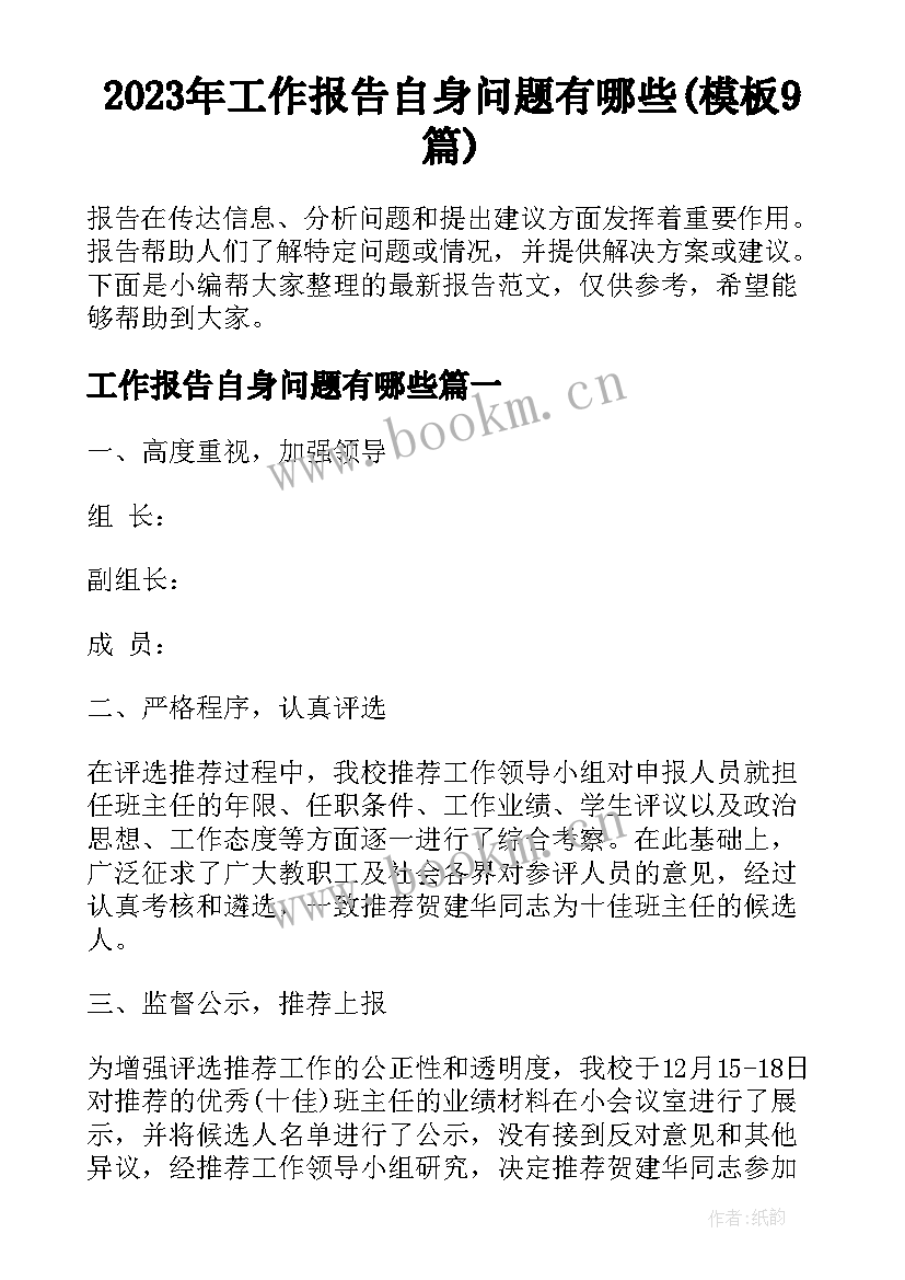 2023年工作报告自身问题有哪些(模板9篇)