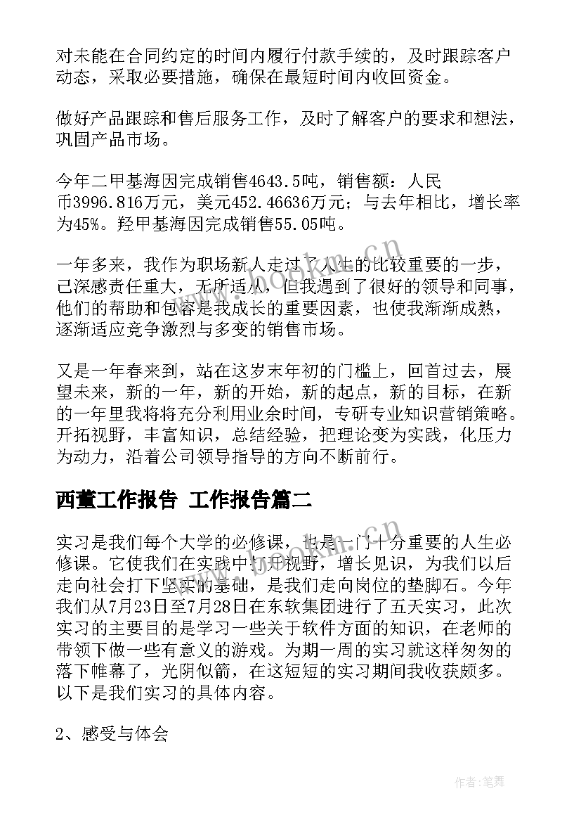 最新西董工作报告(优质7篇)