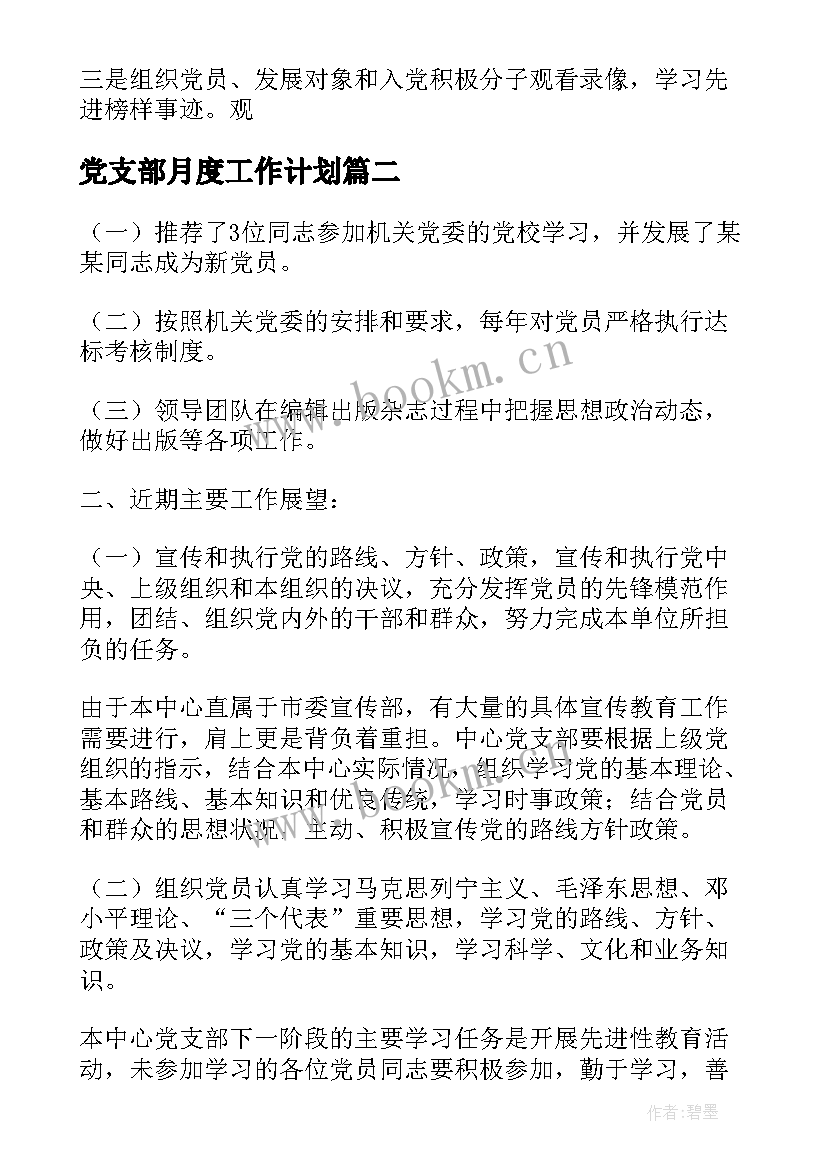 党支部月度工作计划(精选5篇)