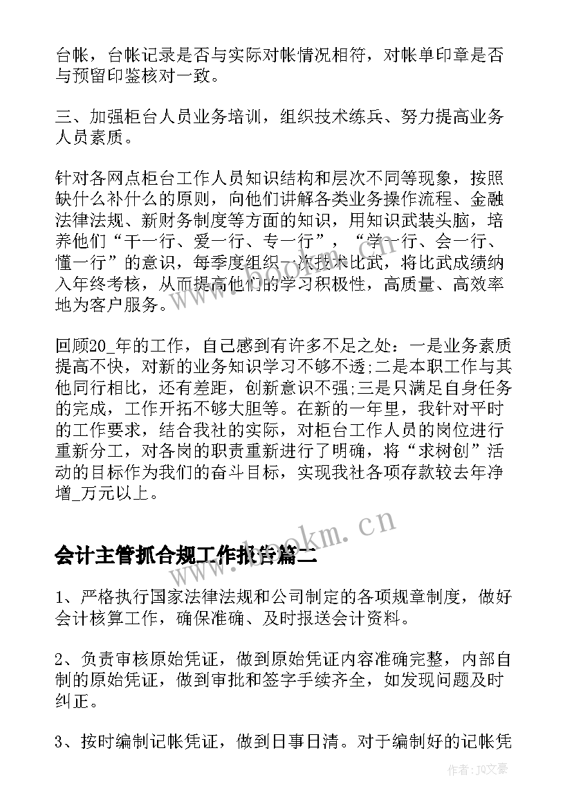 2023年会计主管抓合规工作报告(优质5篇)