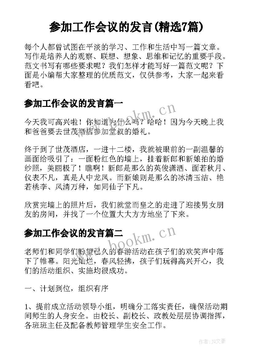 参加工作会议的发言(精选7篇)