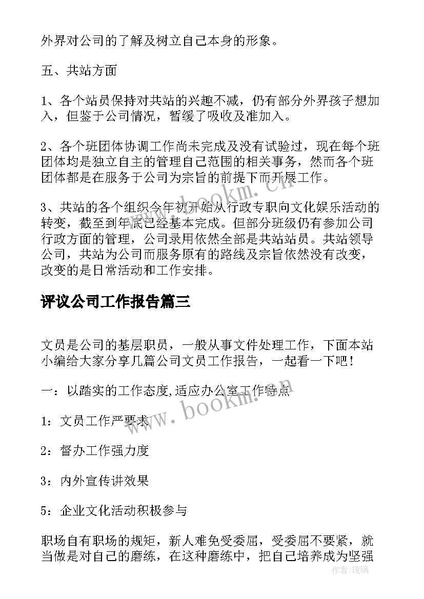 2023年评议公司工作报告(精选5篇)