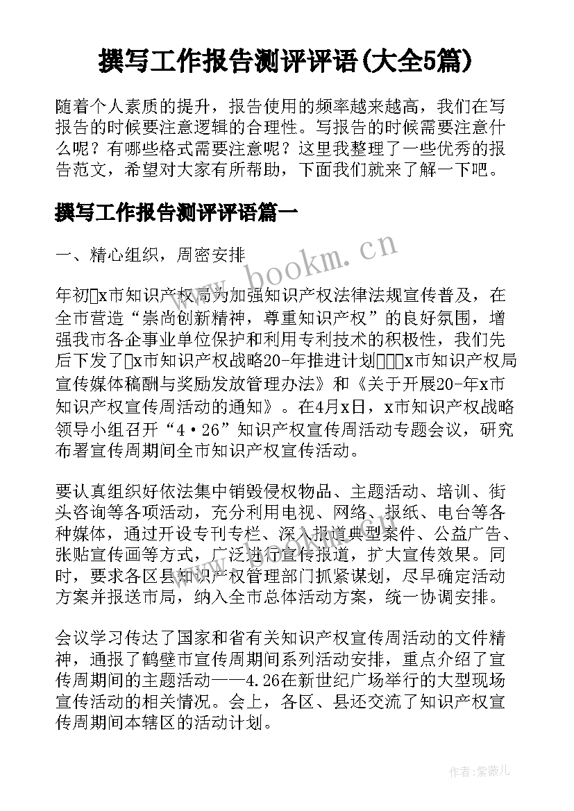 撰写工作报告测评评语(大全5篇)