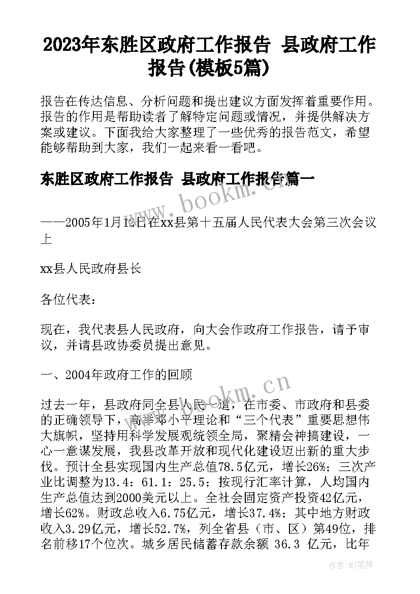 2023年东胜区政府工作报告 县政府工作报告(模板5篇)
