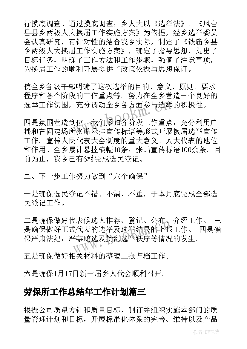 2023年劳保所工作总结年工作计划(优质10篇)