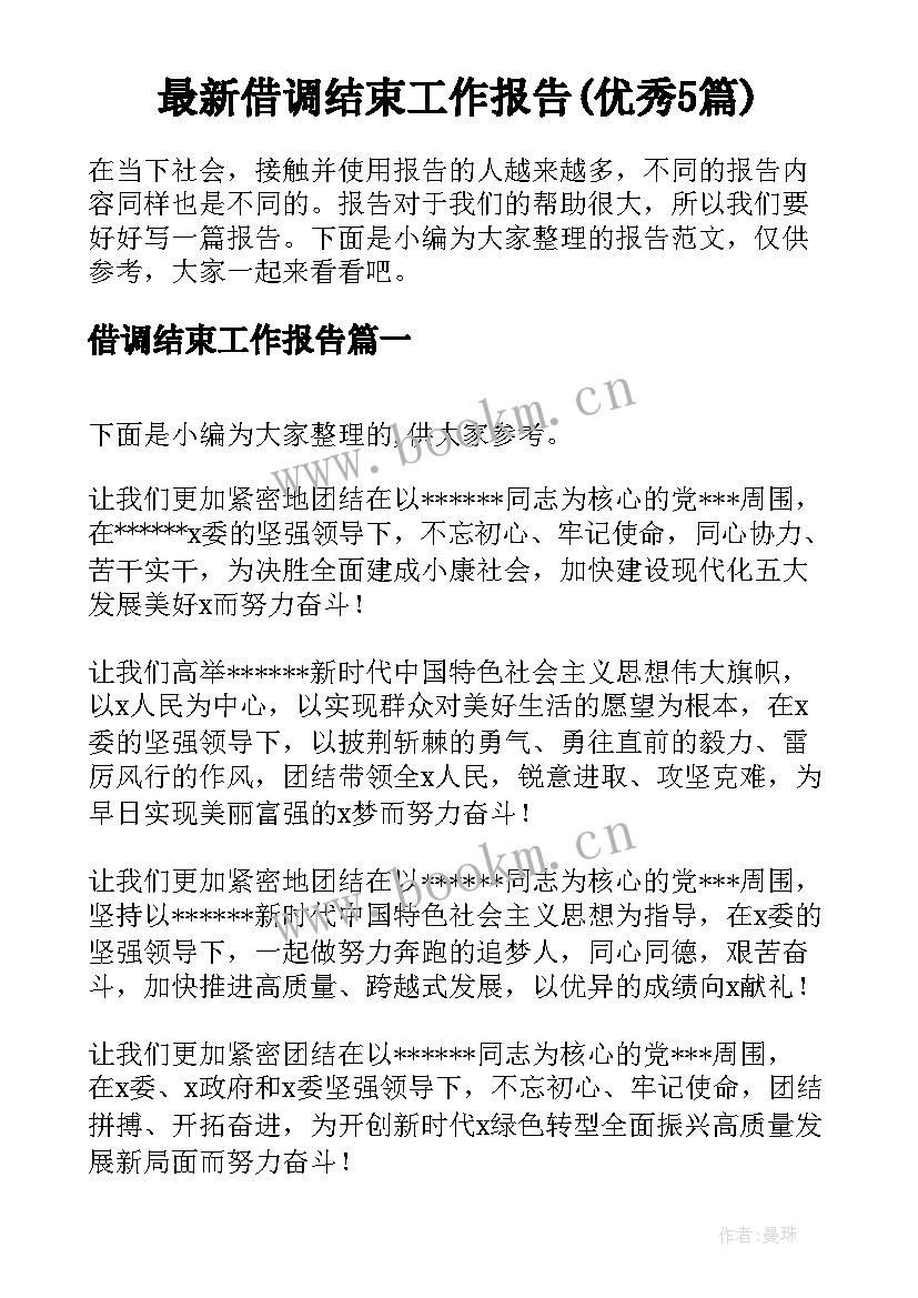 最新借调结束工作报告(优秀5篇)