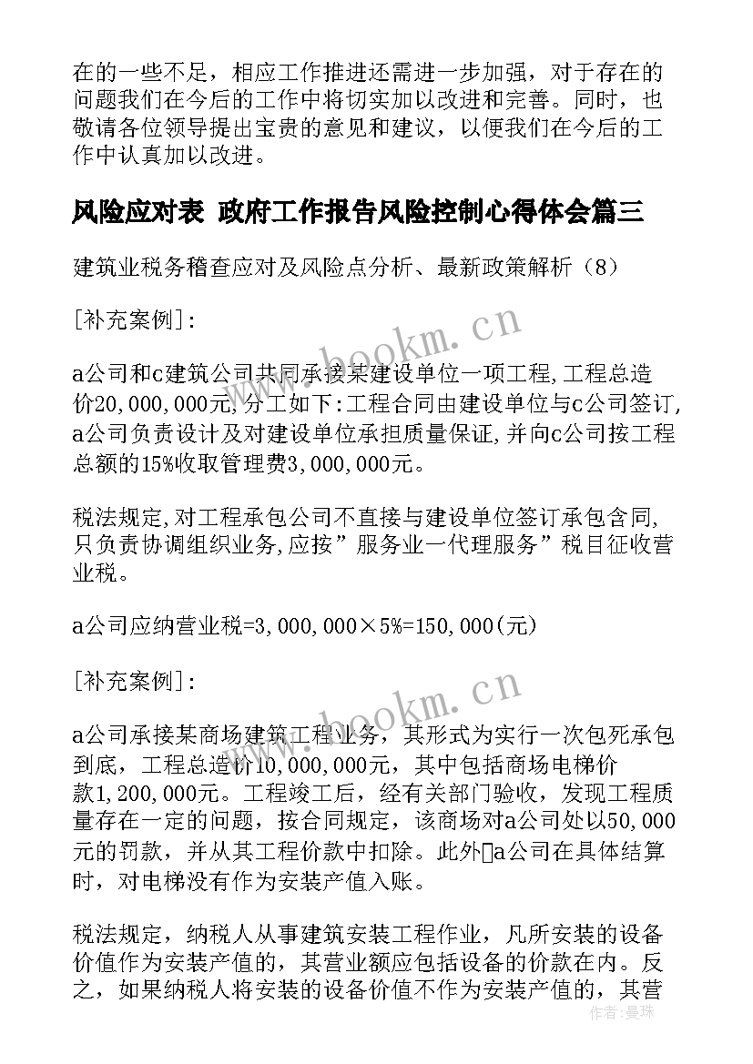 最新风险应对表 政府工作报告风险控制心得体会(精选5篇)