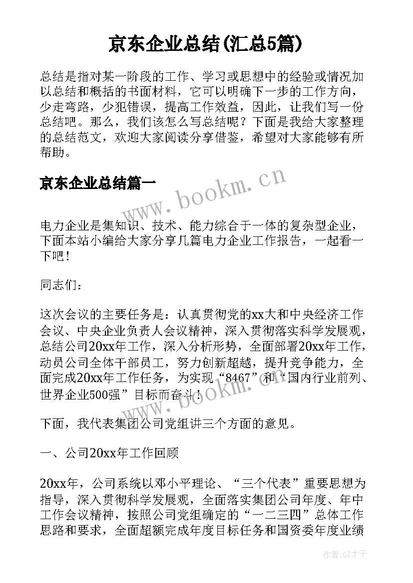 京东企业总结(汇总5篇)