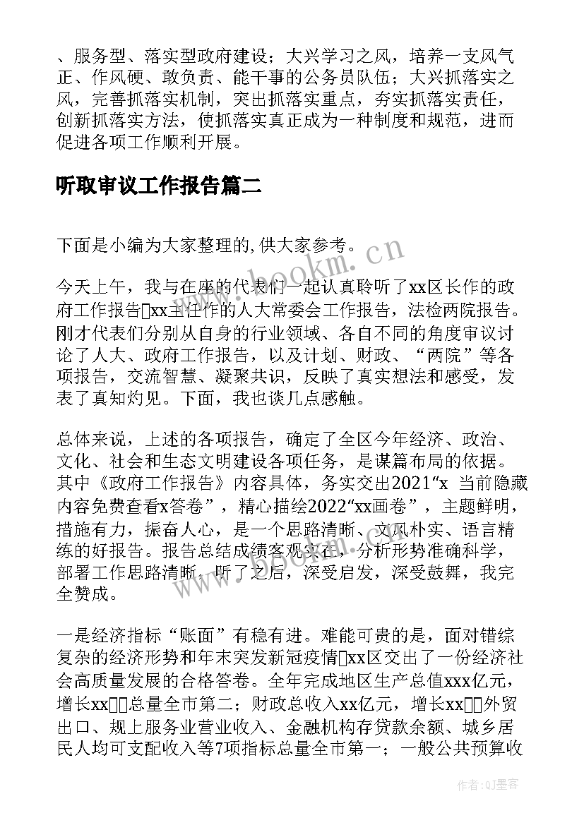 最新听取审议工作报告(模板5篇)