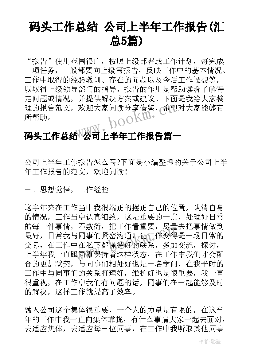 码头工作总结 公司上半年工作报告(汇总5篇)