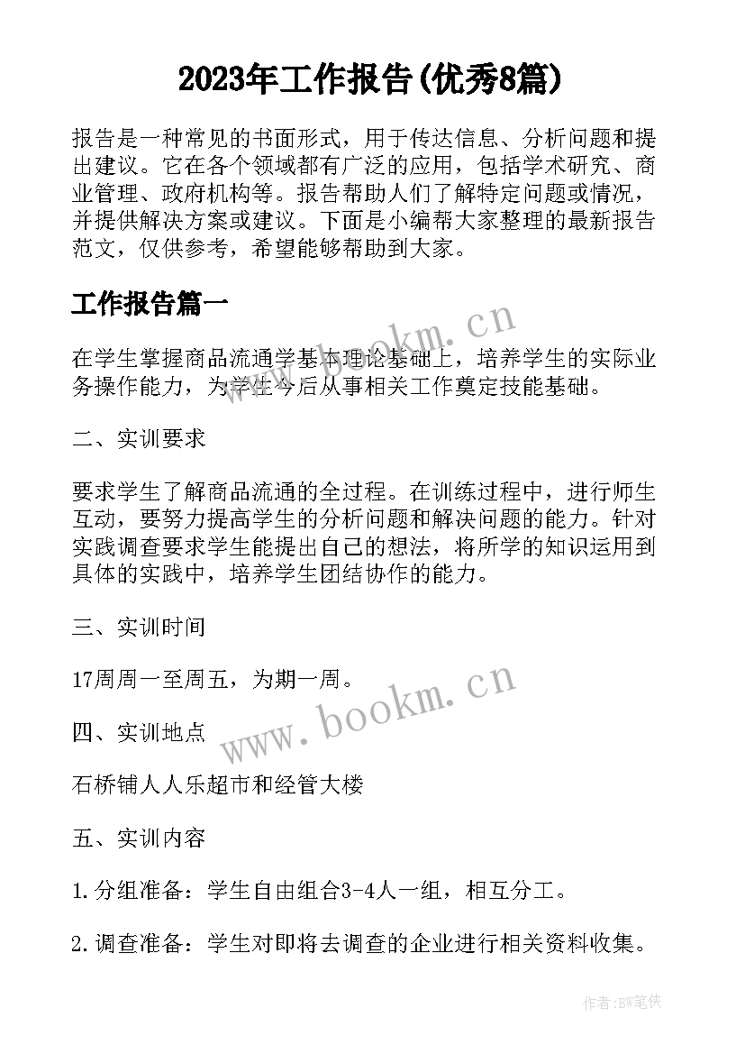 2023年工作报告(优秀8篇)