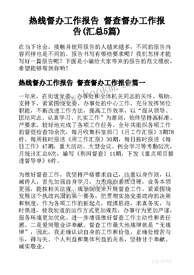 热线督办工作报告 督查督办工作报告(汇总5篇)