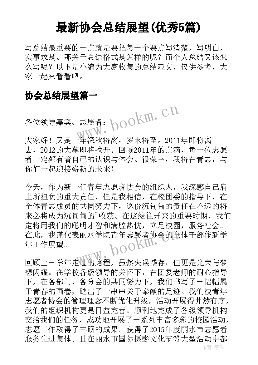 最新协会总结展望(优秀5篇)