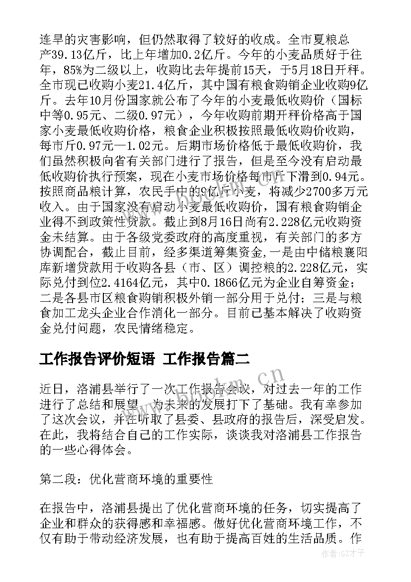 2023年工作报告评价短语(汇总8篇)