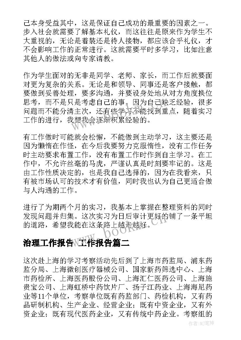 治理工作报告(通用6篇)