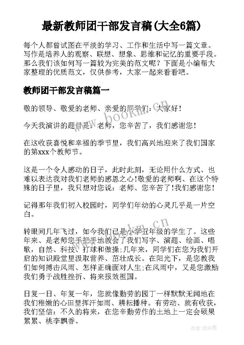 最新教师团干部发言稿(大全6篇)