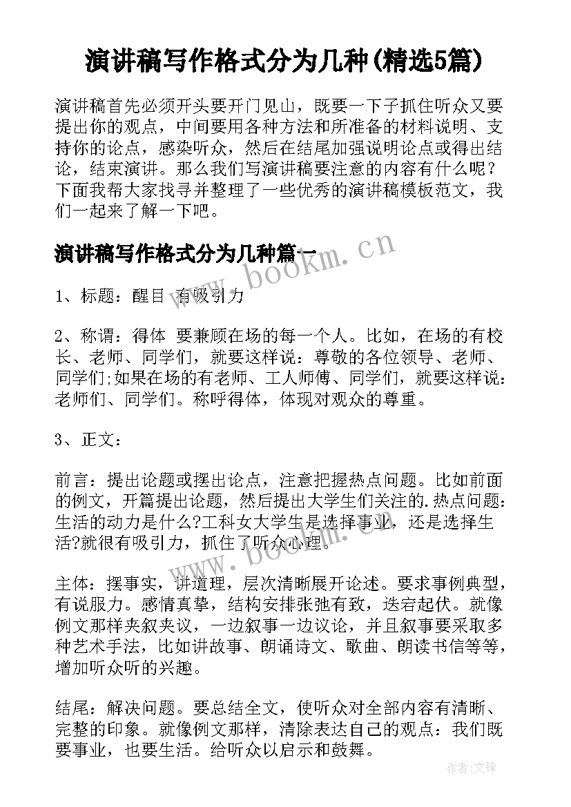 演讲稿写作格式分为几种(精选5篇)