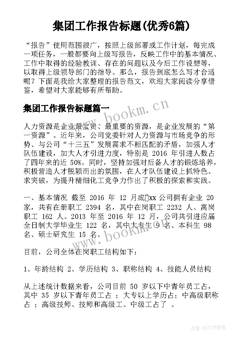 集团工作报告标题(优秀6篇)