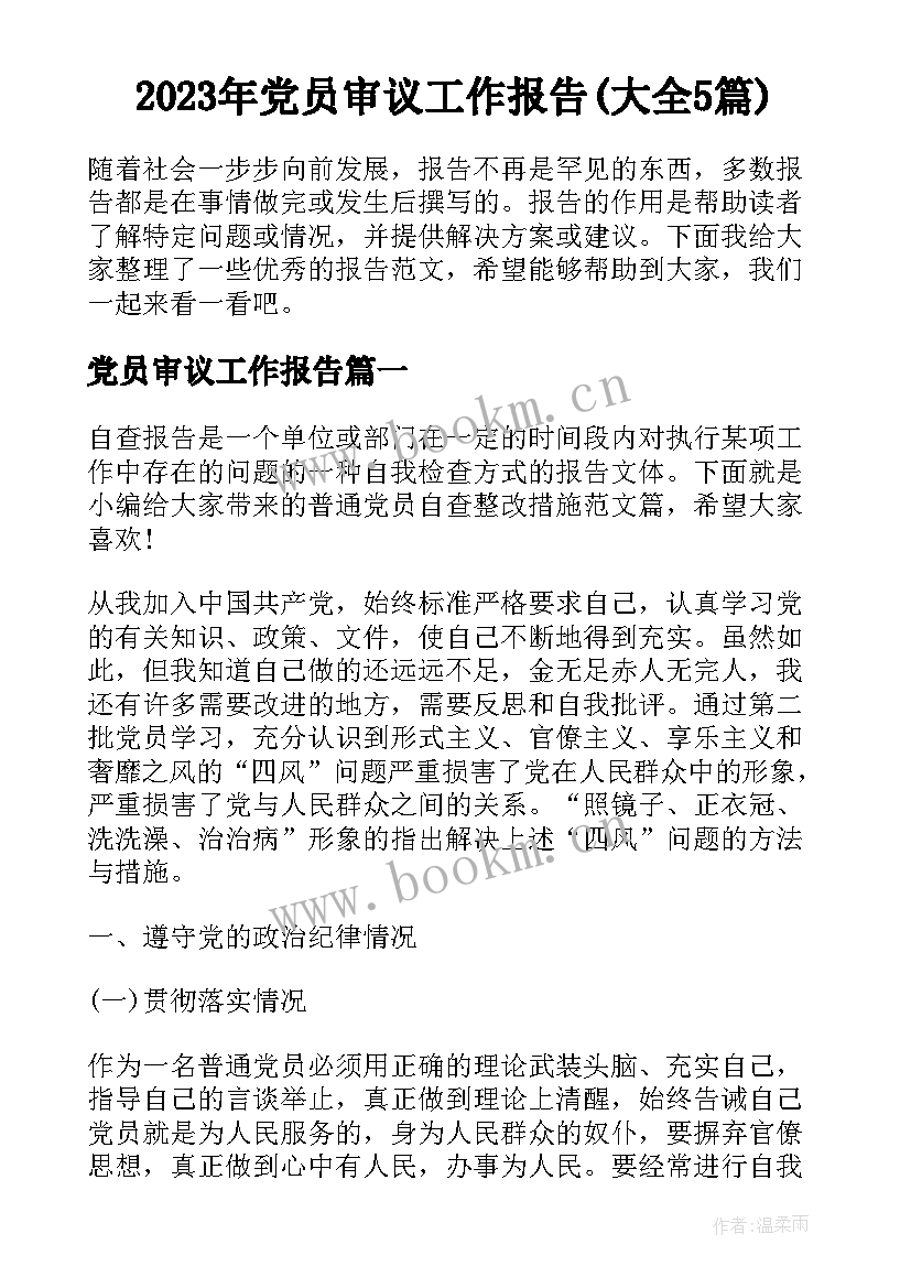 2023年党员审议工作报告(大全5篇)