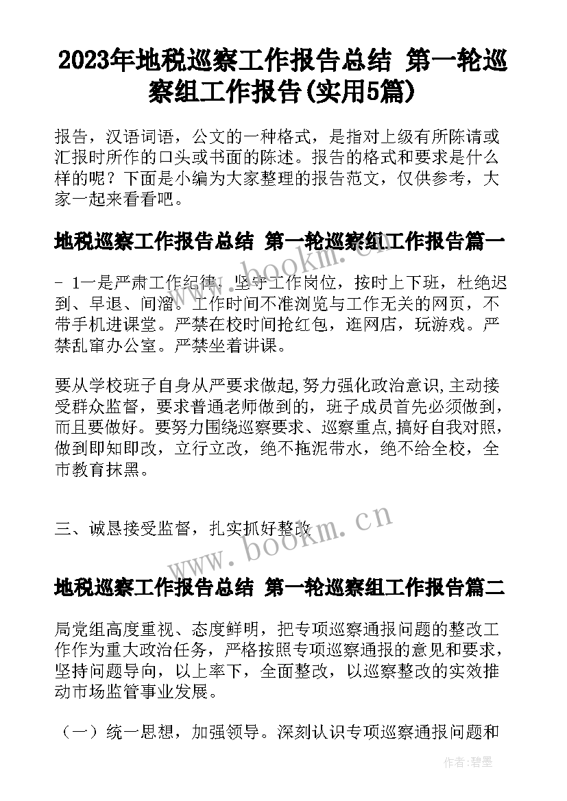 2023年地税巡察工作报告总结 第一轮巡察组工作报告(实用5篇)