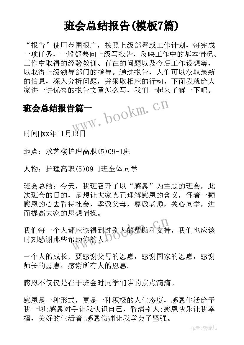 班会总结报告(模板7篇)