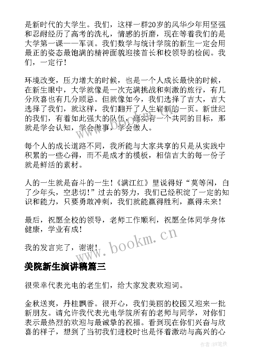 2023年美院新生演讲稿 新生开学演讲稿(优质6篇)