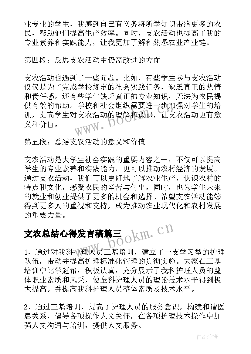 最新支农总结心得发言稿(精选6篇)