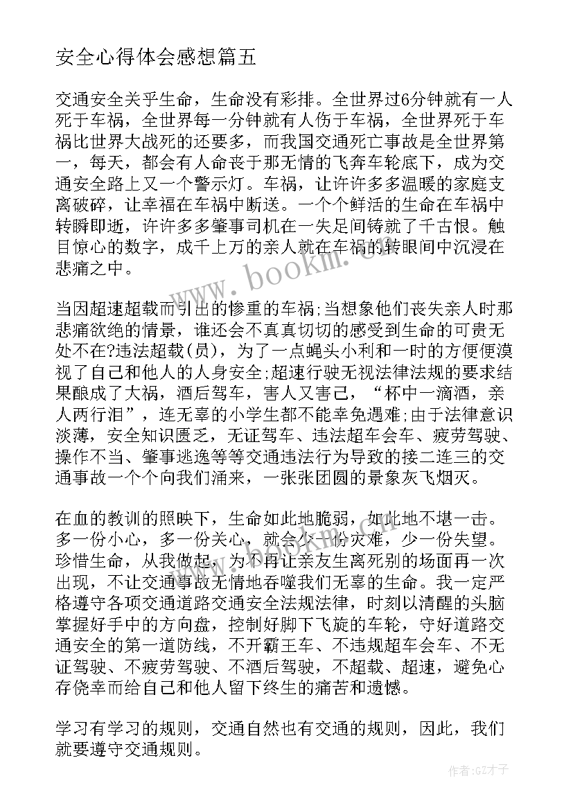 2023年安全心得体会感想 安全心得体会(优质5篇)