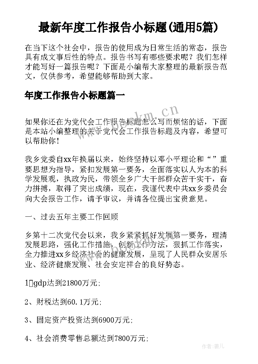 最新年度工作报告小标题(通用5篇)