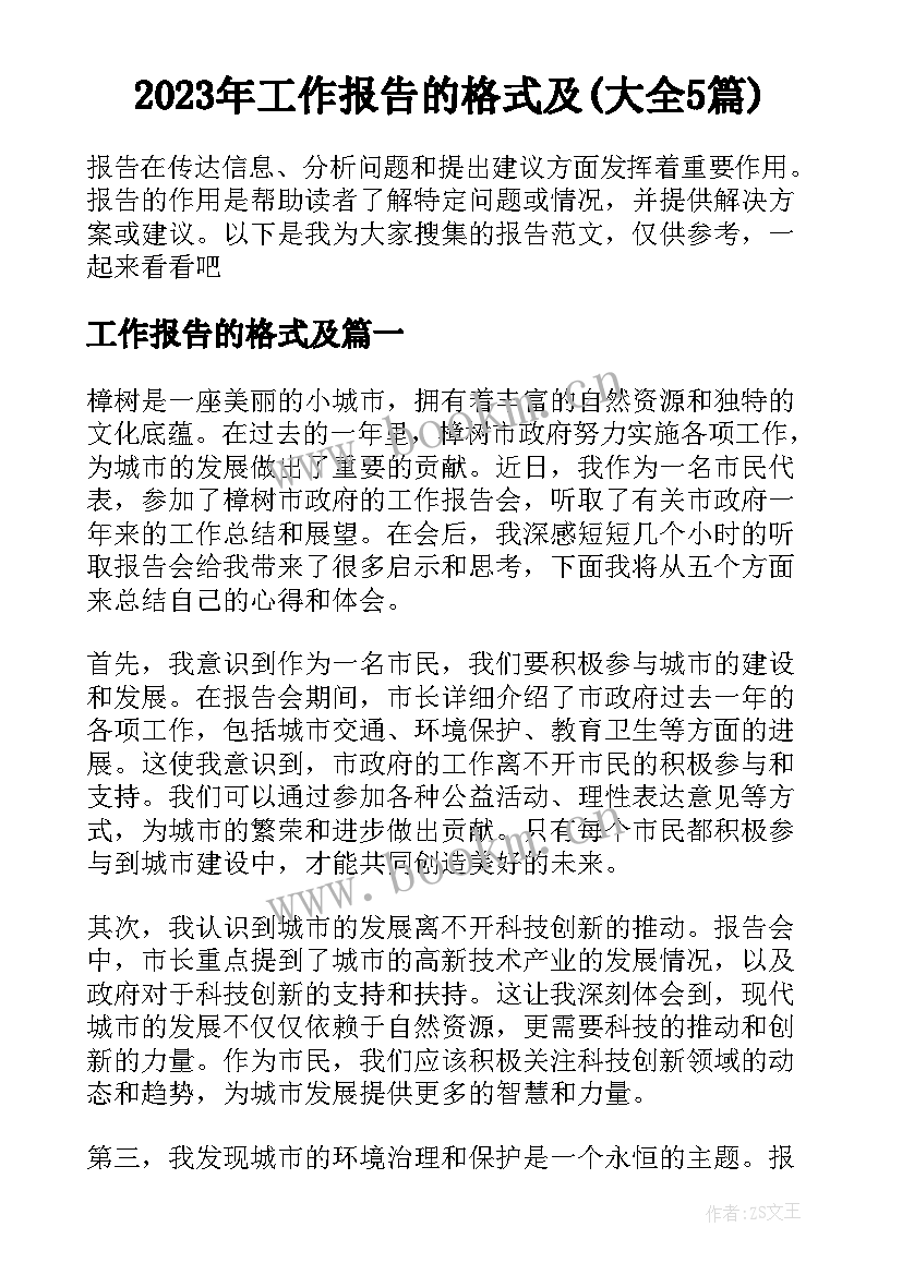 2023年工作报告的格式及(大全5篇)