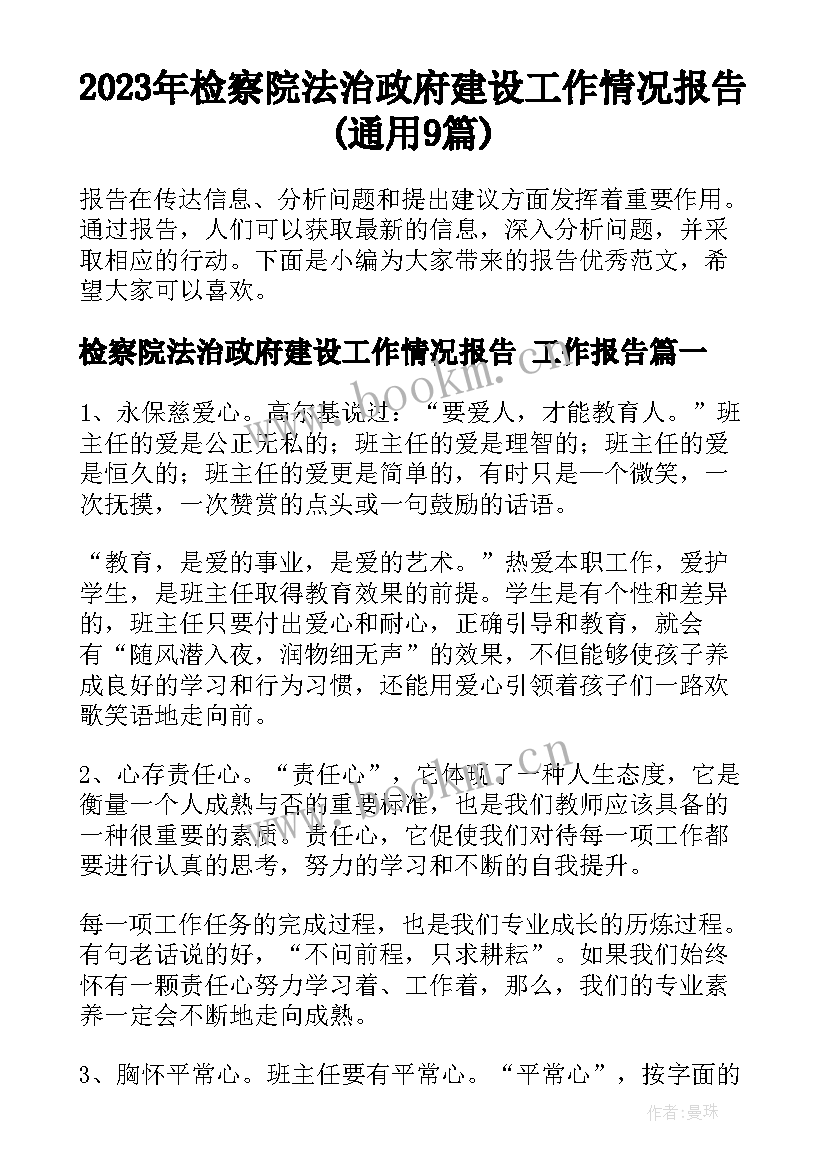 2023年检察院法治政府建设工作情况报告(通用9篇)